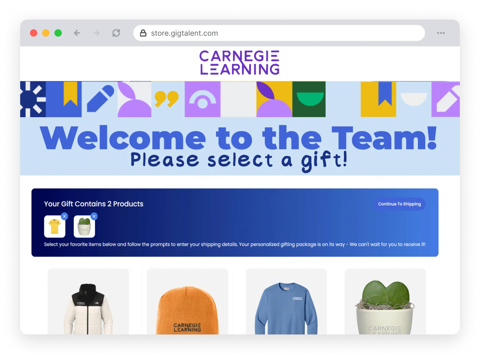 Gifting store where a recipient selects a welcome gift