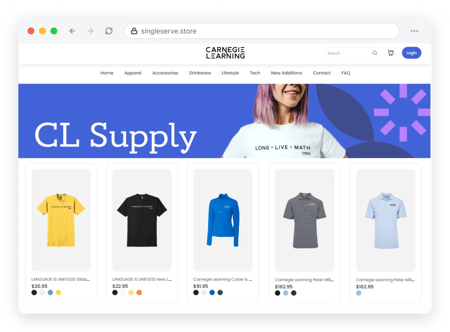 Company store homepage with branded apparel product grid