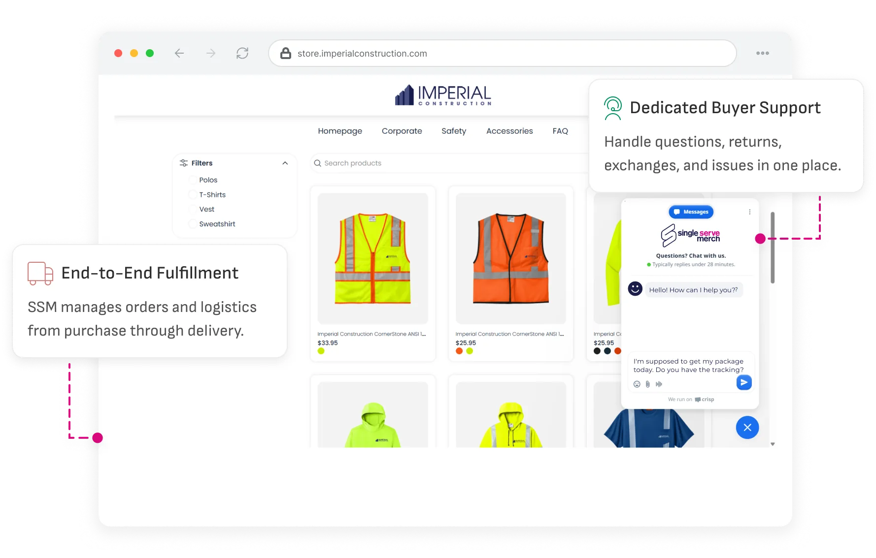 Buyer support chat alongside order status