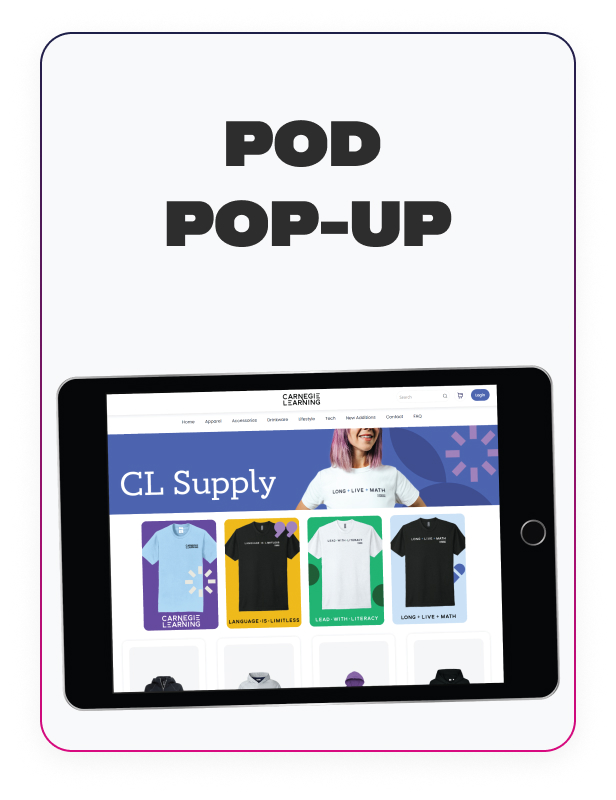 Pop-up merch store products on display