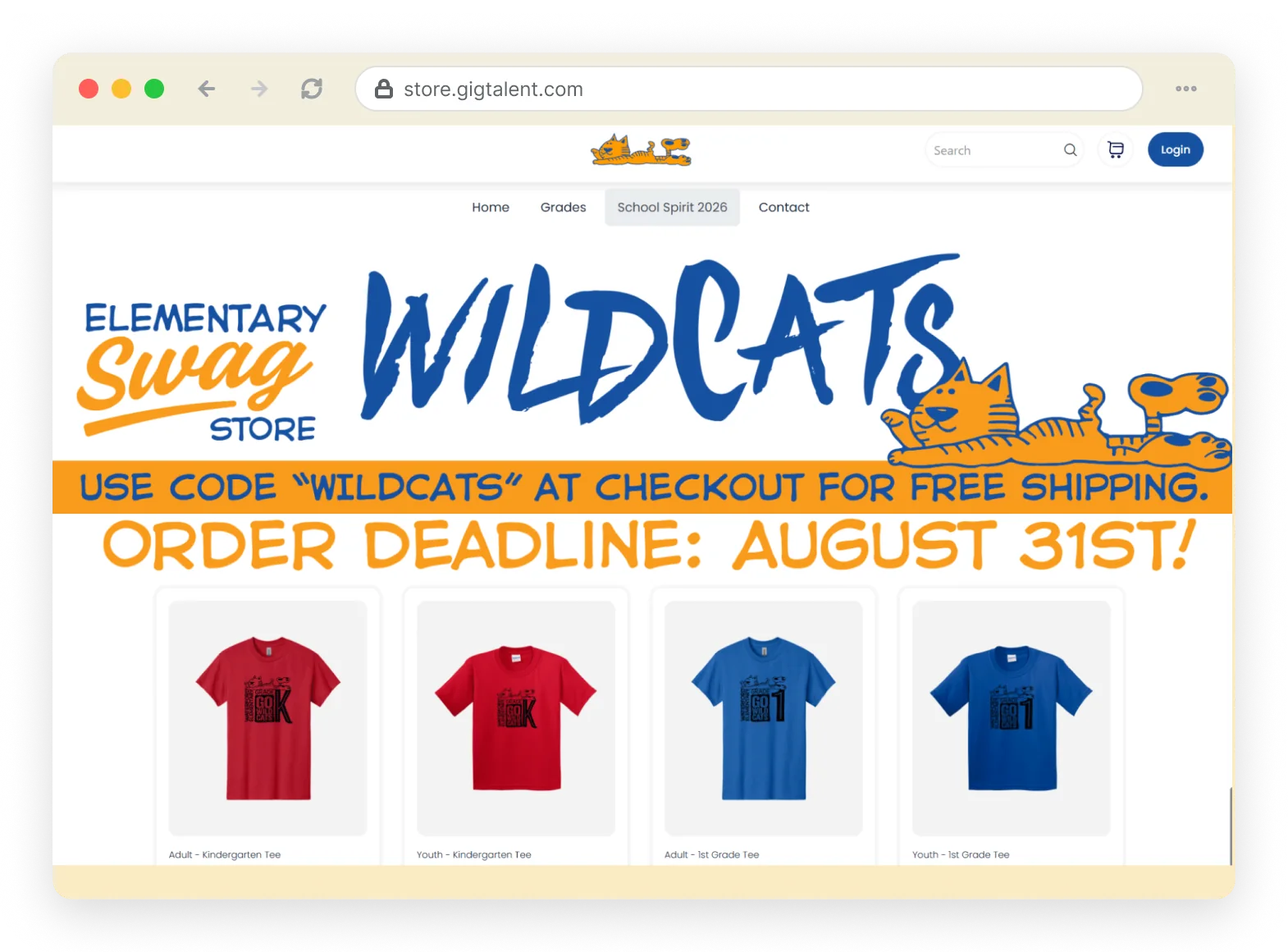 Pop-up school spirit store with an order deadline banner